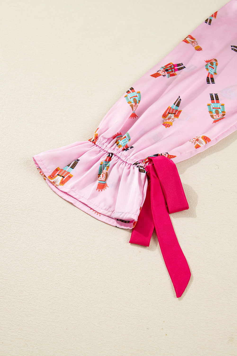 Pink Nutcracker Print Two Piece Pajama Set Contrast Trim Bow Dear-Lover Dropshipping